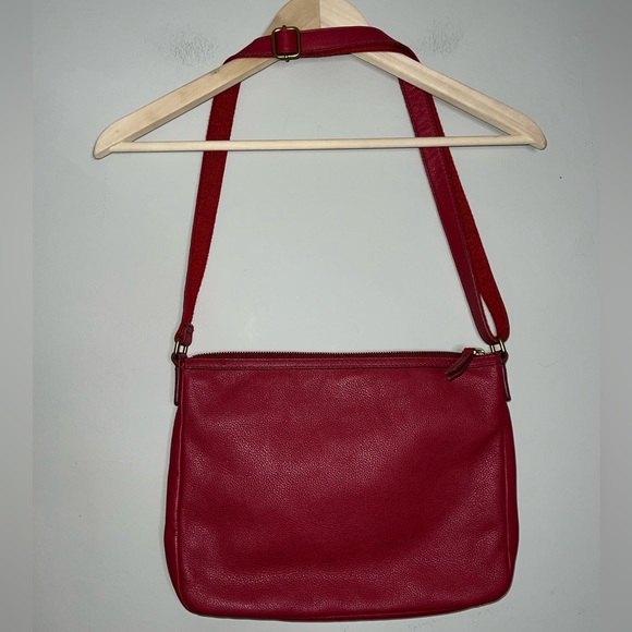 Fossil Elise Large Double Zip Leather Burgundy Crossbody purse